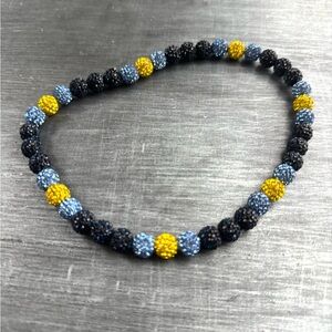 Baseball Beaded Necklace Navy, Light Blue & Yellow Sparkle Beads Team Sports